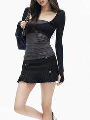 Contrast Grey Long Sleeve Top