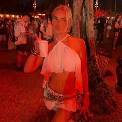 Ruffled Halter Crop Top and Shorts Set