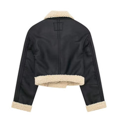  Women's black reversible jacket with fur and PU leather.