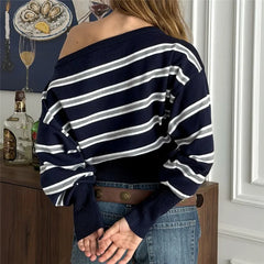 Striped Off-Shoulder Knit Jumper
