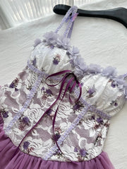 Purple Lace-Up Corset Tulle Mini Dress