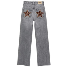 Leopard Print Star Straight-Leg Jeans