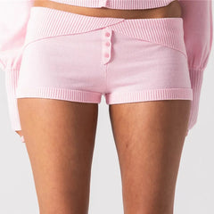 Pink Foldover Waist Knit Micro Shorts