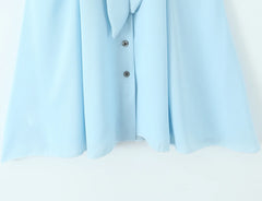 Blue Halter Bow Buttoned Mini Dress