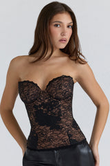 Black Floral Lace Corset Top