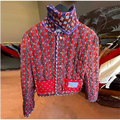 Color Block Pattern Printed Reversible Quilted Jacket