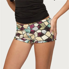 Sequin Geometric Print Low Waist Shorts
