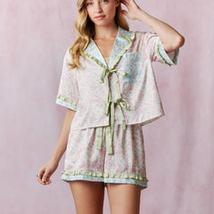 Bow Tie Floral Shirt And Shorts Set