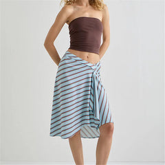 Striped Irregular Hem Midi Skirt