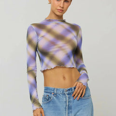 Sheer Printed Long Sleeve Crop Top