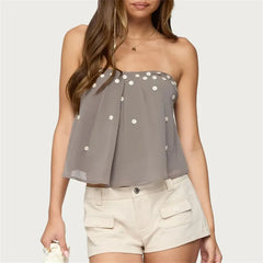 Grey Strapless  Decorative Button Babydoll Top