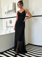 Black Butterfly Decoration Mesh Midi Dress