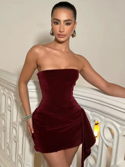 Velvet Draped Strapless Mini Dress