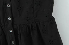 Black V-neck Embroidery Mini Dress