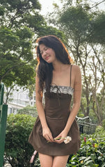 Brown Lace Trim Mini Dress