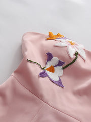 Pink Strapless Floral Embroidered Mini Dress