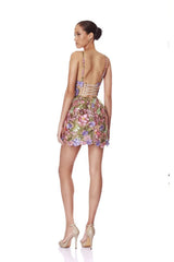 Embroired Floral Lace Tie Up Mini Dress