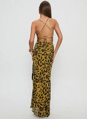 Animal Print Strappy Maxi Dress