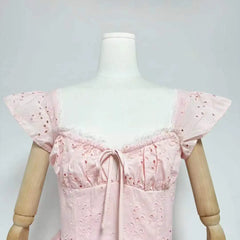 Eyelet Bow Waist Mini Dress
