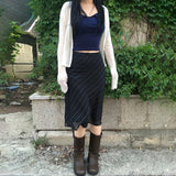 Striped Chiffon Midi Skirt