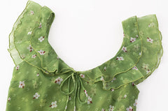 Green Floral Print Bow-Tied Long Dress