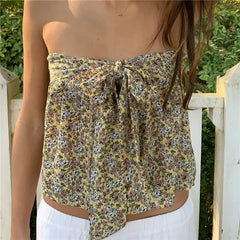 Printed Strapless Tie Up Peplum Top