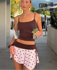 Brown Cami Crop Top And Polka Dot Mini Skirt Set