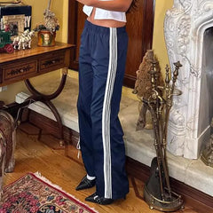 Wide Side Striped Low Waist Sweatpants