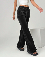 Black Velvet Wide Leg Sweatpants