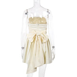Tube Frill Ruched Bow Mini Dress