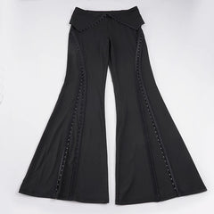 Flared Knitted Low Waist Hook Button Desgin Trouser
