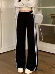 Black Striped Bow Wide Leg Pants - Free From Label