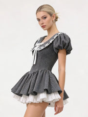 Peter Pan Collar Polka Dot Bow Flared Mini Dress