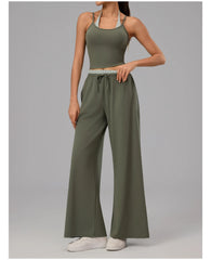 Polka Dot Layered Tank Top And High Waist Wide Leg Pants Set