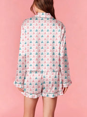 Christmas Bow Tie Long Sleeve Tops And Shorts Pajama Set