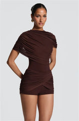 Draped Mesh Cape Sleeve Playsuit