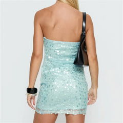 Blue Strapless Sequin Mini Bodycon Dress