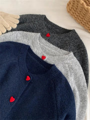 Deep Grey Wool Knitted Heart Buttoned Cardigan