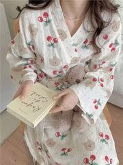 Cartoon Print Kimono Long-Sleeve Robe Nightgown