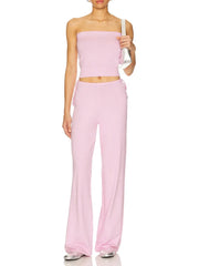 Ribbed Tube Top And High Waist Pants Set