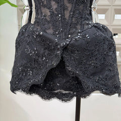Strapless Lace Fitted Flared Mini Dress
