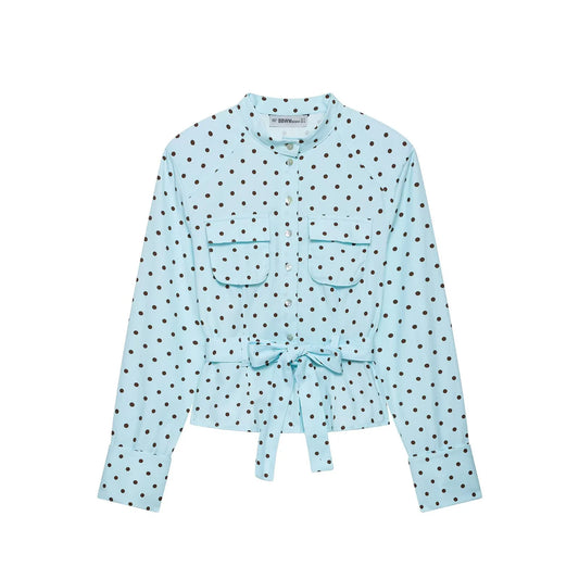 Blue Polka Dot Jacket And Shorts Set