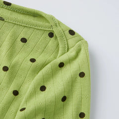 Polka Dot Ribbed Cropped Boat Neck T-Shirt