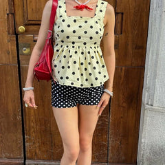 Polka Dot Square Neck Babydoll Shirt