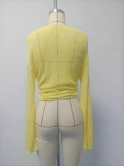 Knit Sheer Shell Embroidered Long Sleeve Round Neck Top