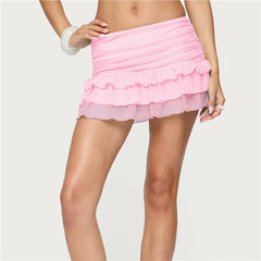 Layered Ruffle Low Waist Mesh Mini Skirt
