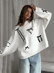 White Bows Printed Pullover