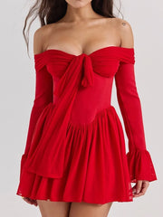 Red Off-Shoulder Frill Mini Dress - Free From Label