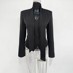 Stripe Tailored Coat With Scarf Top