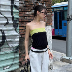 Black Lace Trim Tube Top